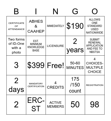 Credentialing & Certification Bingo Card