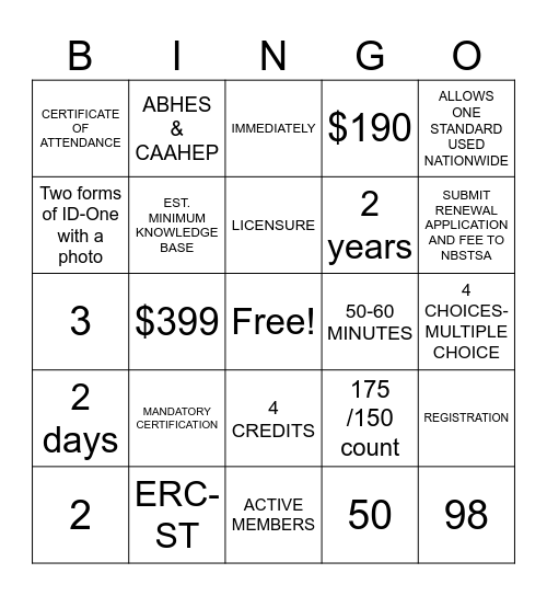 Credentialing & Certification Bingo Card