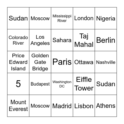 Geography Bingo Card