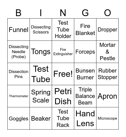 Safety & Lab Equipment Bingo Card