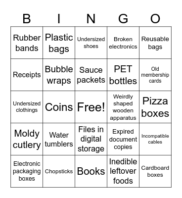 Hoarding Bingo Card