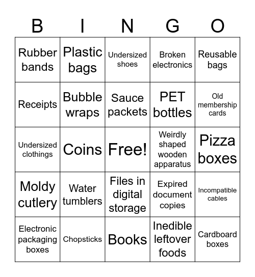 Hoarding Bingo Card