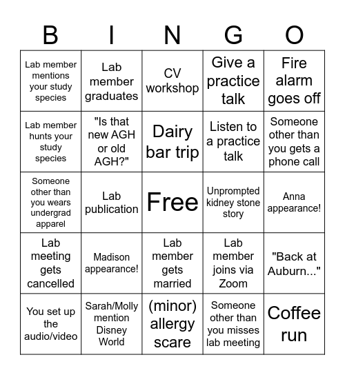 Lab Meeting Bingo Card