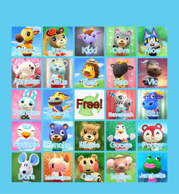Animal Crossing Bingo Card