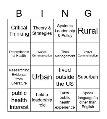 HEA 623 BINGO Card