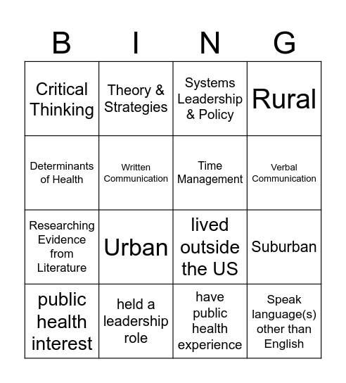 HEA 623 BINGO Card