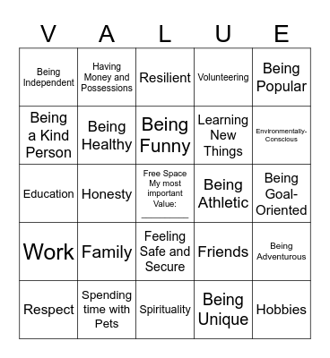 VALUES BINGO Card