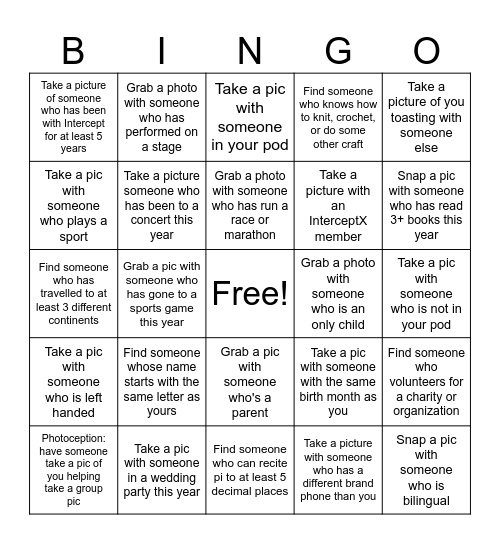 Intercept Summer Social Bingo Card