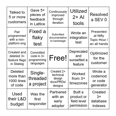 Lattice Impact Bingo! Find someone who in H1 Bingo Card