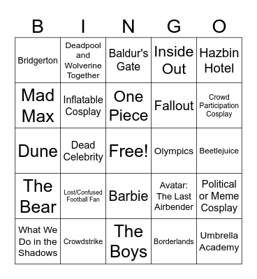 Dragon Con Bingo Card