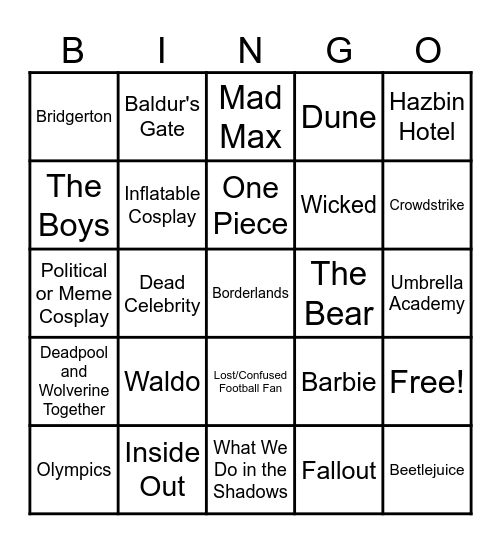 Dragon Con Bingo Card