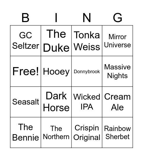 Beer Bingo Card
