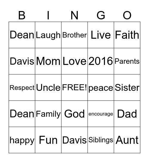 Dean & Davis  Bingo Card