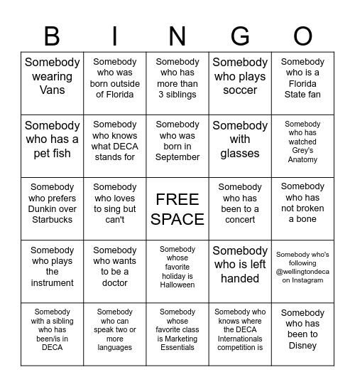 FRESHMAN MEET & GREET Bingo Card