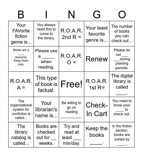 Library Orientation Bingo Card