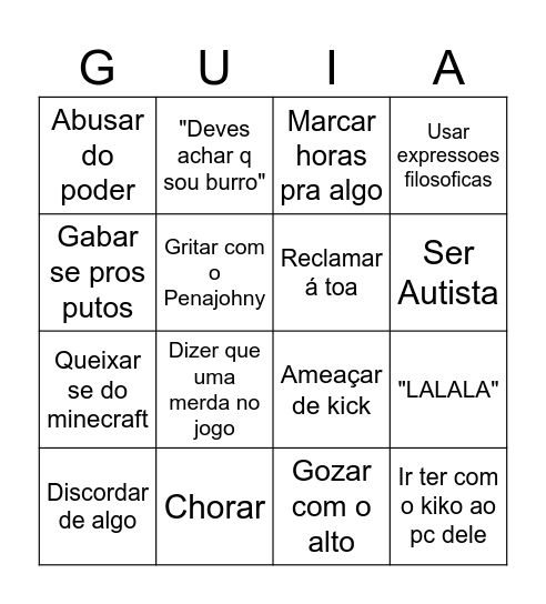 BINGO DO GUIAUTEX Bingo Card