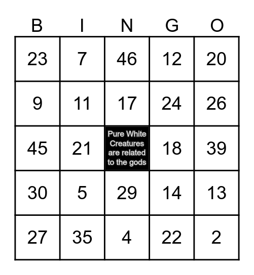 Untitled bingo card