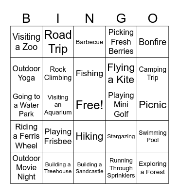 Summer Activities Bingo Card