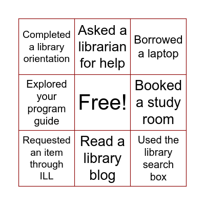 South College Library Tic Tac Toe Bingo Card