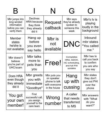 HRA Campaign Bingo Card