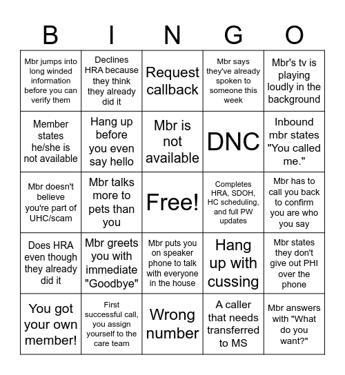 HRA Campaign Bingo Card