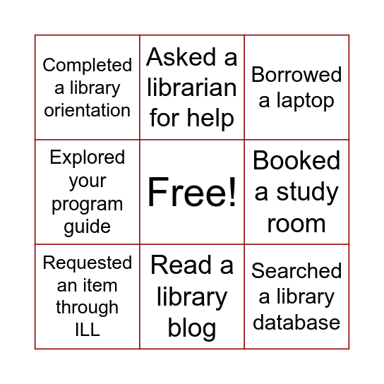 South College Library Tic Tac Toe Bingo Card