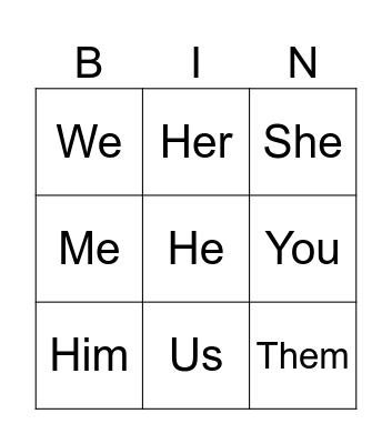 Object and Subject pronouns generator Bingo Card