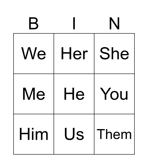 Object and Subject pronouns generator Bingo Card