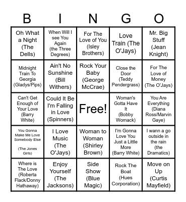 70's Soul Classic NB Bingo Card