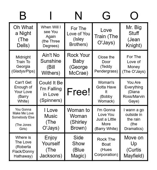 70's Soul Classic NB Bingo Card