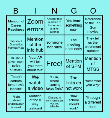 B2S Meeting Bingo Card