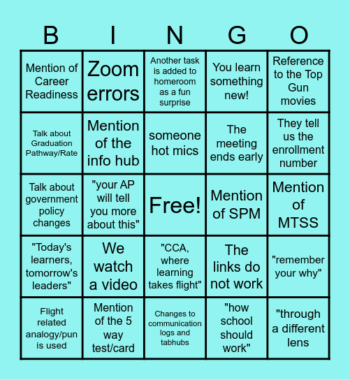 B2S Meeting Bingo Card