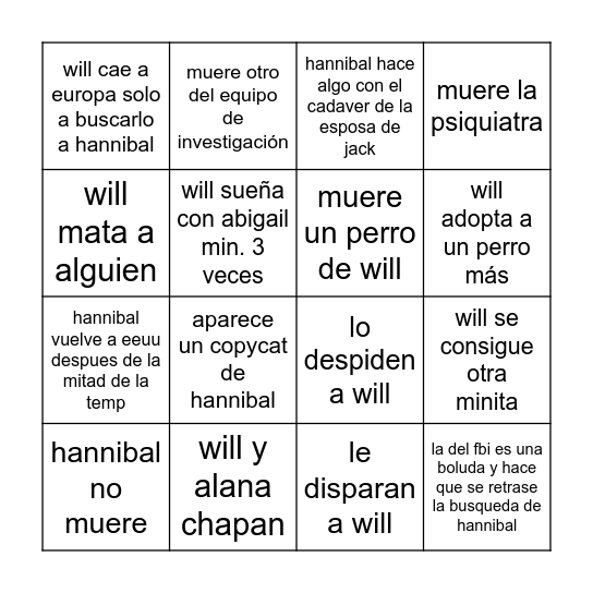 HANNIBAL TEMPORADA 3 Bingo Card