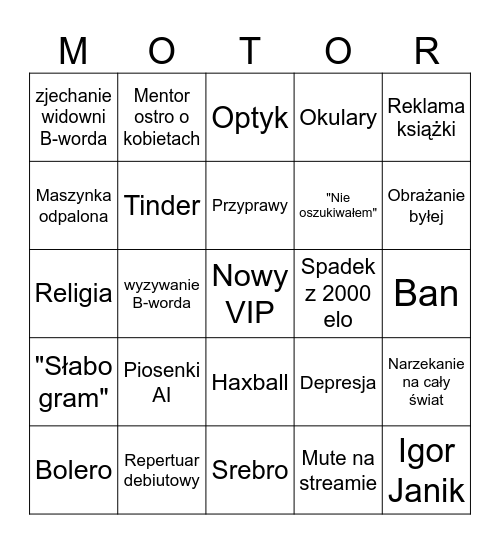 Bingo Mentora Bingo Card