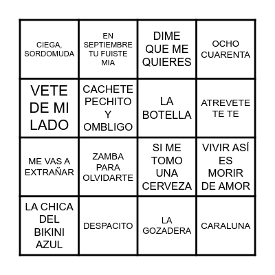 BINGO MUSICAL Bingo Card