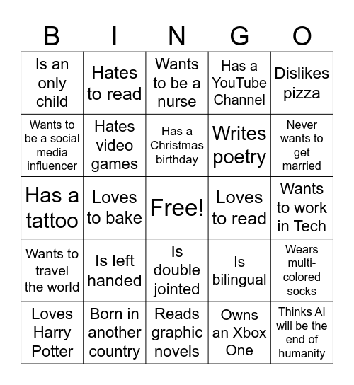 Getting to Know You Bingo Card