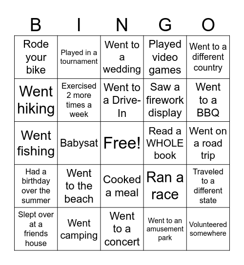 What did you do over the Summer!!!! Bingo Card