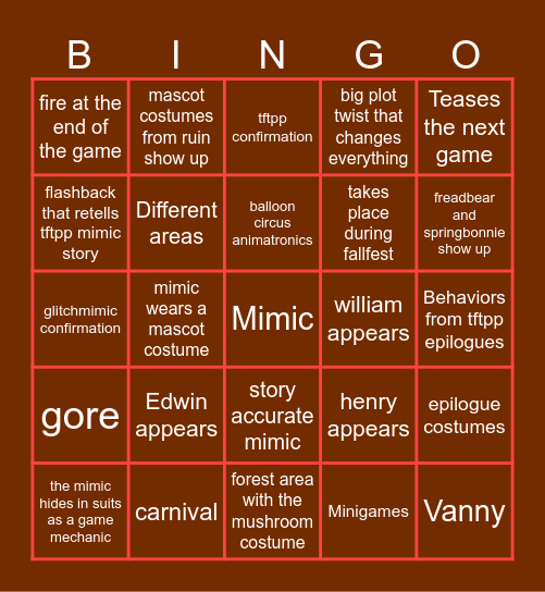 Secret of the mimic Bingo Card