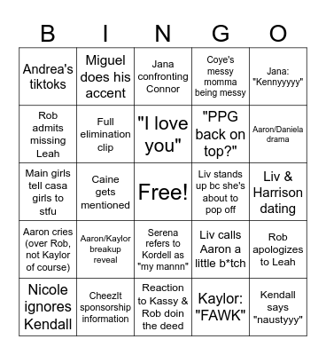 Love Island USA: Reunion Bingo Card