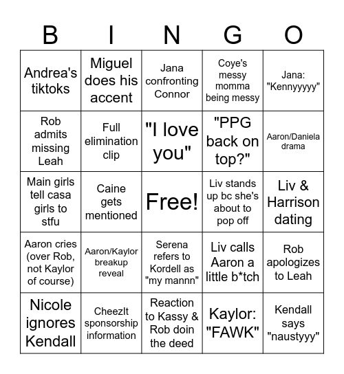 Love Island USA: Reunion Bingo Card