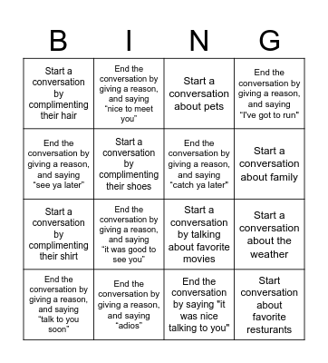 Small Talk Bingo Card