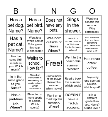 Solorio Choir Bingo Card
