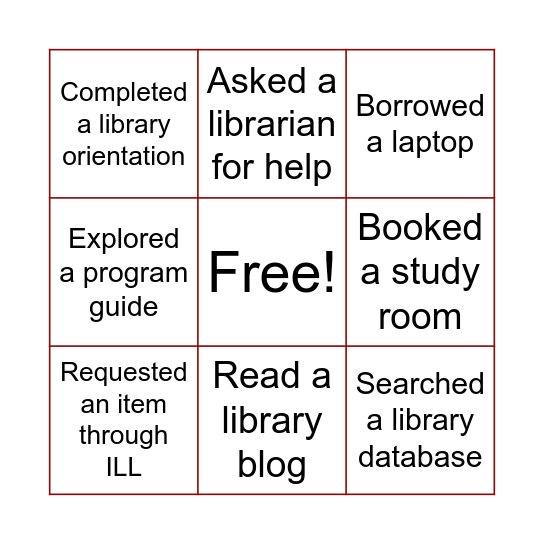 South College Library BINGO Card