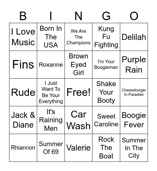 Fun Hits Bingo Card