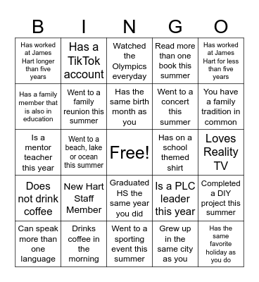 Find a staff member who.... Bingo Card