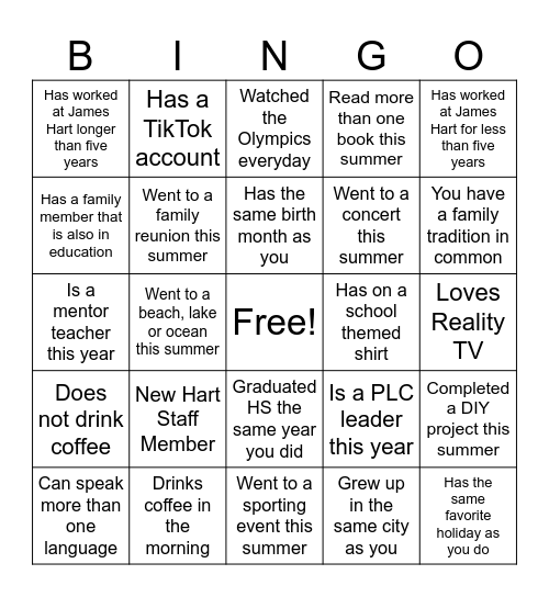 Find a staff member who.... Bingo Card