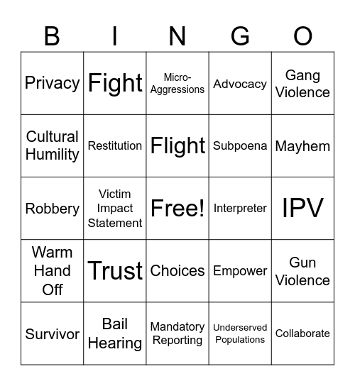 UVAA Week 1 BINGO Card