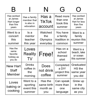 Find a staff member who.... Bingo Card