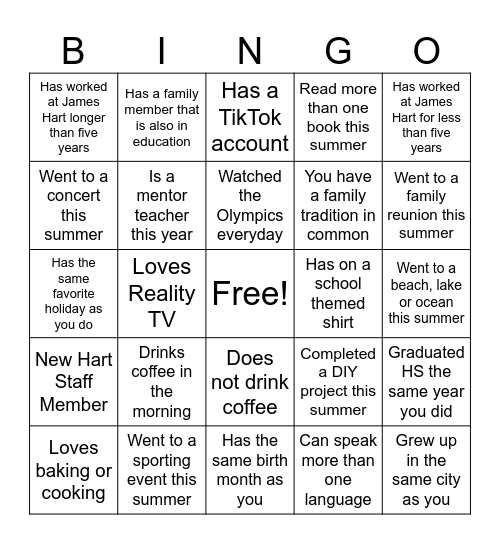 Find a staff member who.... Bingo Card