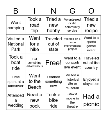 Summer Vacation Bingo! Bingo Card